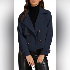 luvamia Croped Trench Coat Double Breasted Notched Lapel Casual Loose Fit Jacket